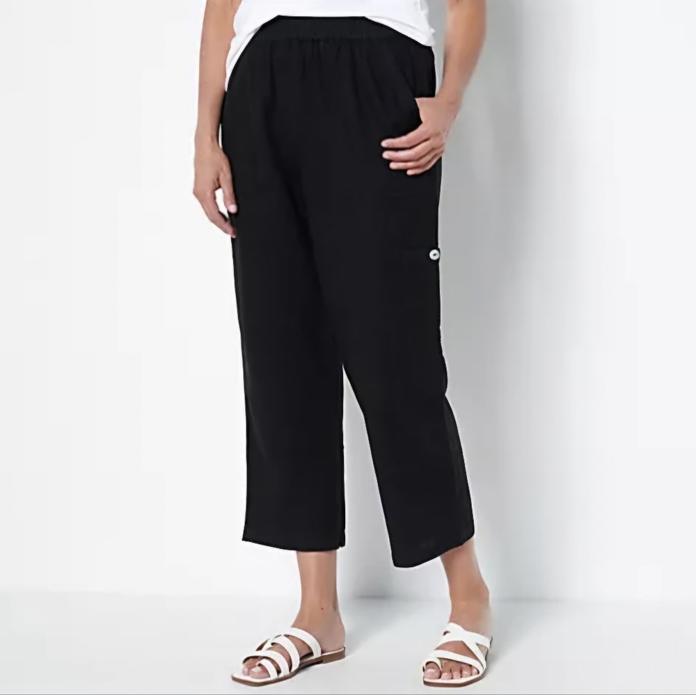 Susan Graver Pure Easy Linen Utility Crop Pant Women 2XT Coastal Lagenlook Comfy